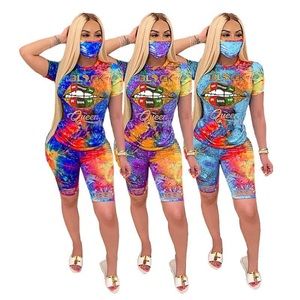 Echoine  summer women tie-Dye queen lips two piece